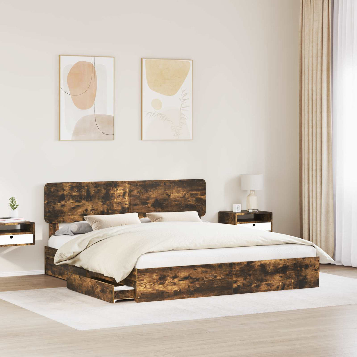 Storage Bed with Drawer Engineered Wood Length 200 cm Smoked Oak 180 cm