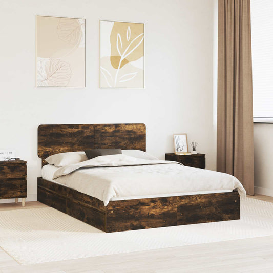 Storage Bed with Drawer Engineered Wood Length 200 cm Smoked Oak 160 cm