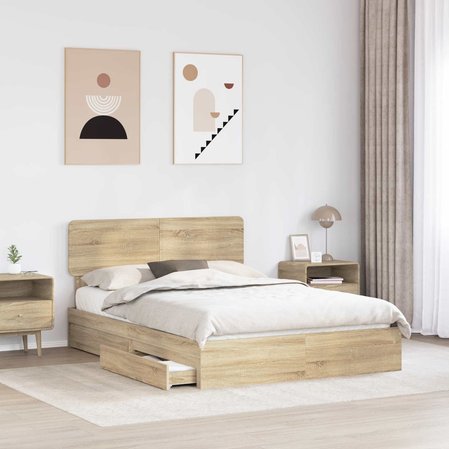 vidaXL Storage Bed with Drawer Sonoma Oak 140 x 200 cm Engineered Wood 3