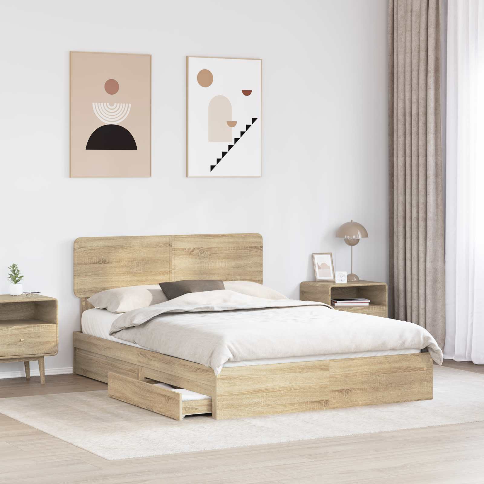 vidaXL Storage Bed with Drawer Sonoma Oak 140 x 200 cm Engineered Wood 3