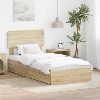 vidaXL Storage Bed with Drawer Engineered Wood Length 200 cm Sonoma oak