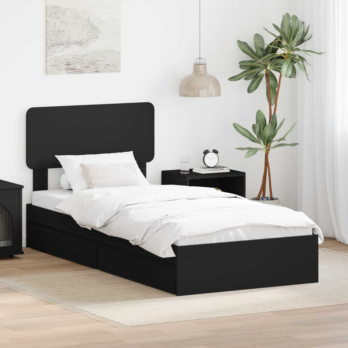 vidaXL Storage Bed with Drawer Black 90 x 190 cm Engineered Wood 1