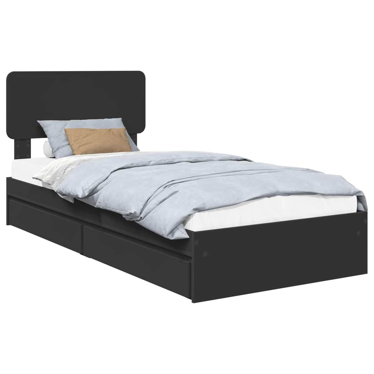 vidaXL Storage Bed with Drawer Black 90 x 190 cm Engineered Wood 2