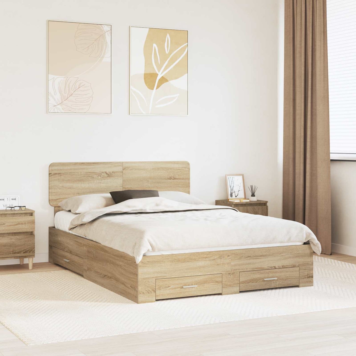 vidaXL Bed Frame with Drawer Sonoma Oak 150 x 200 cm Engineered Wood 1