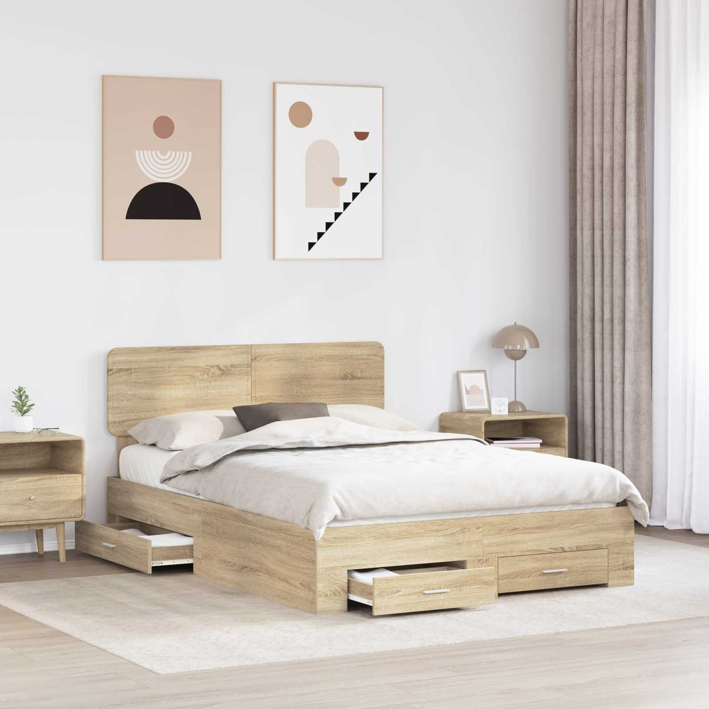 vidaXL Bed Frame with Drawer Sonoma Oak 150 x 200 cm Engineered Wood 3