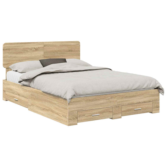 vidaXL Bed Frame with Drawer Sonoma Oak 150 x 200 cm Engineered Wood 2