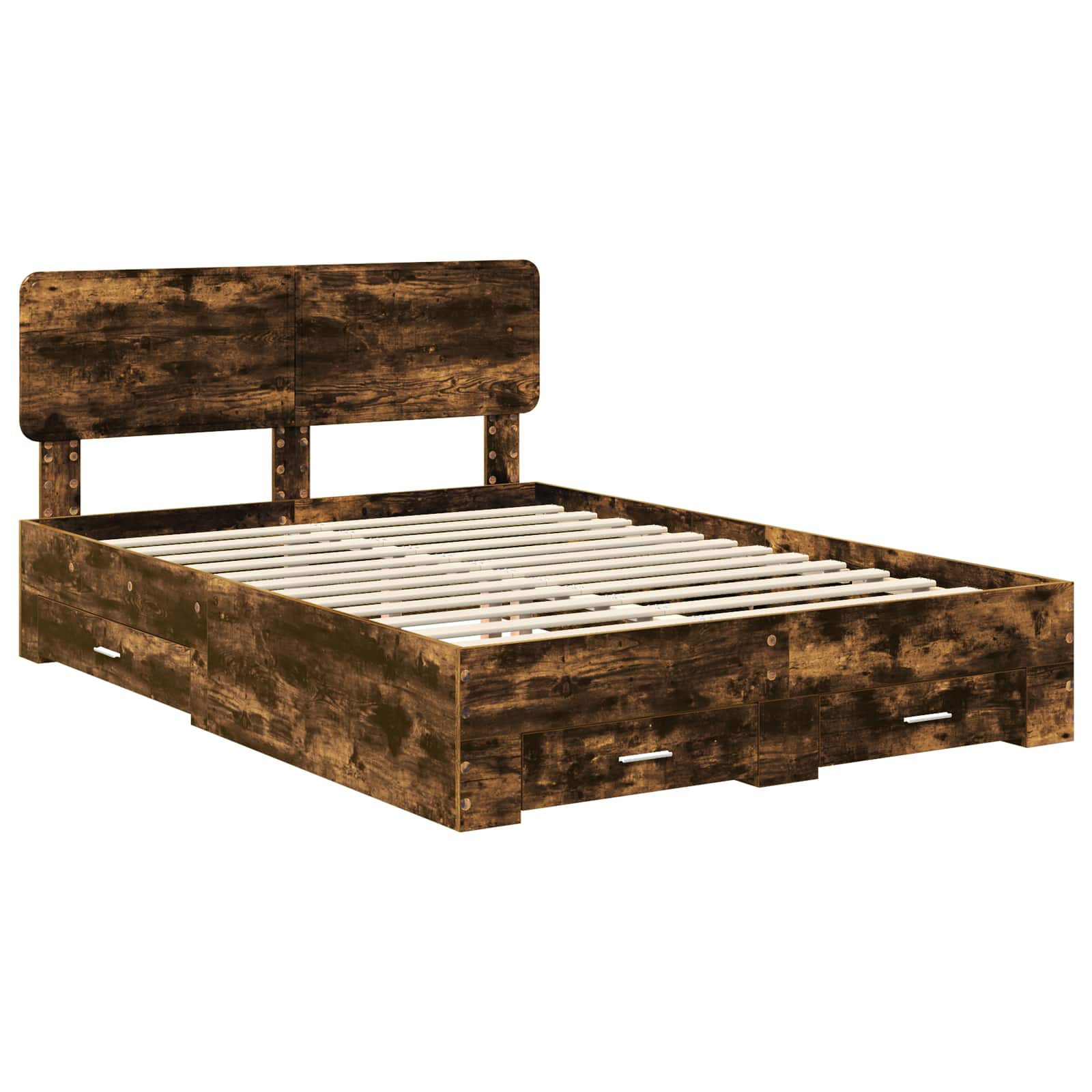 vidaXL Bed Frame with Drawer Smoked Oak 150 x 200 cm Engineered Wood 4