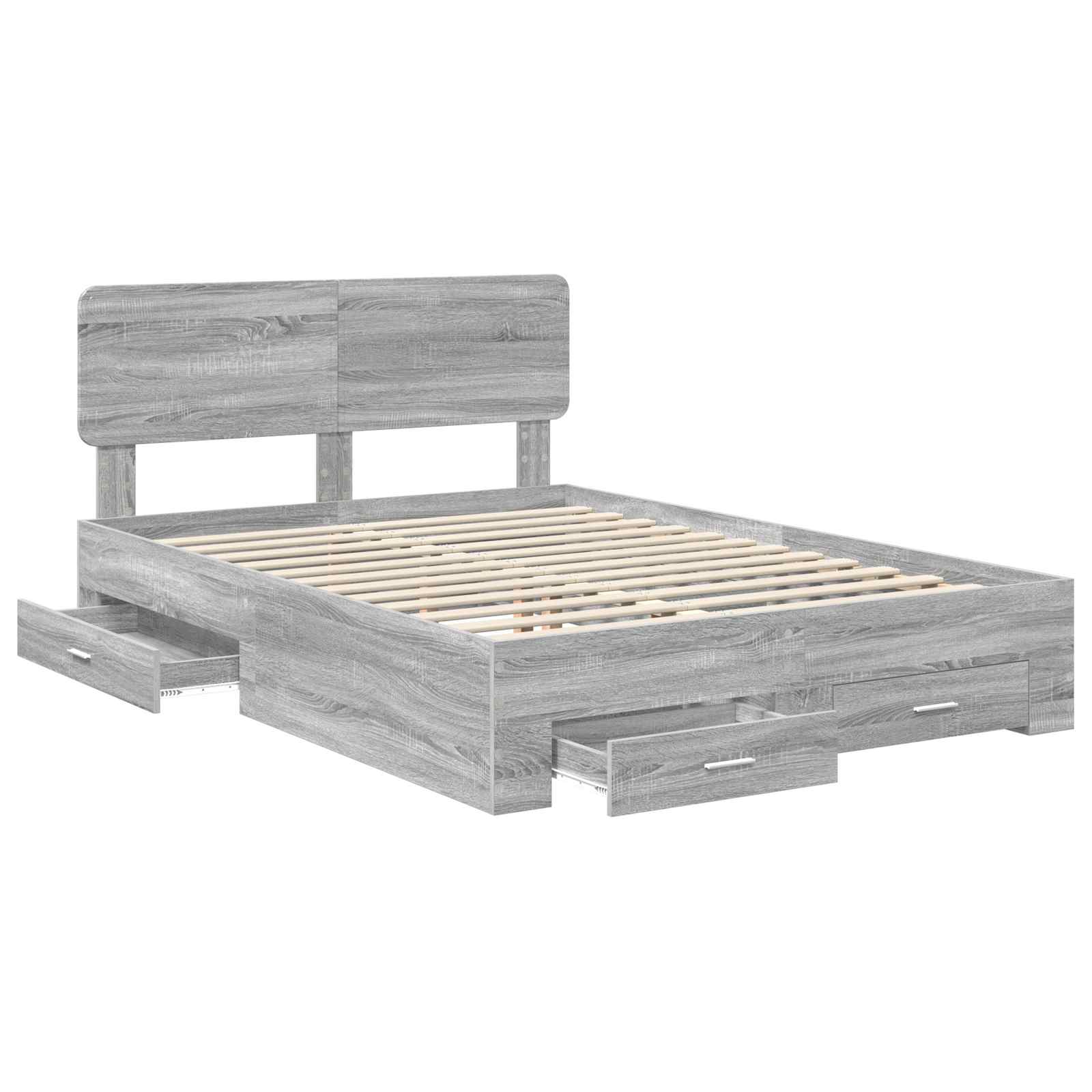 vidaXL Bed Frame with Drawer Grey Sonoma 150 x 200 cm Engineered Wood 5