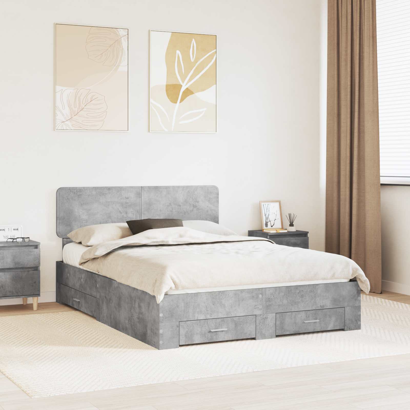 vidaXL Bed Frame Concrete Grey 140 x 200 cm Engineered Wood 1