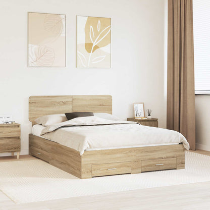 vidaXL Bed Frame with Drawer Sonoma Oak 140 x 190 cm Engineered Wood 1
