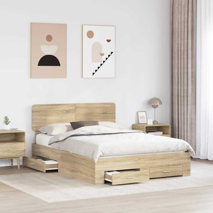 vidaXL Bed Frame with Drawer Sonoma Oak 140 x 190 cm Engineered Wood 3