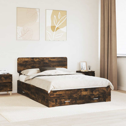 vidaXL Bed Frame with Drawer Smoked Oak 140 x 190 cm Engineered Wood 1