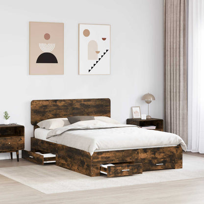 vidaXL Bed Frame with Drawer Smoked Oak 140 x 190 cm Engineered Wood 3