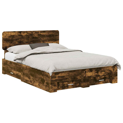 vidaXL Bed Frame with Drawer Smoked Oak 140 x 190 cm Engineered Wood 2