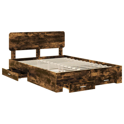 vidaXL Bed Frame with Drawer Smoked Oak 140 x 190 cm Engineered Wood 5