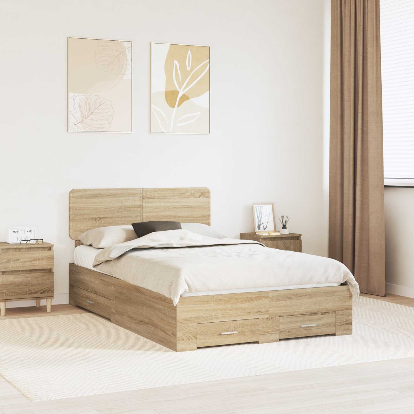 vidaXL Bed Frame with Drawer Sonoma Oak 135 x 190 cm Engineered Wood 1