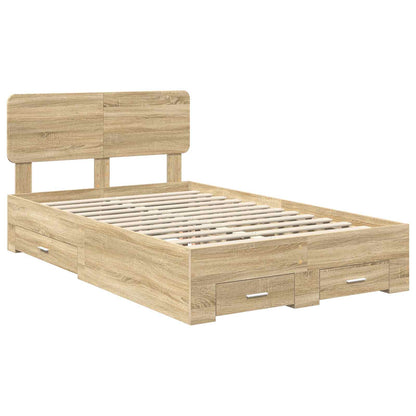 vidaXL Bed Frame with Drawer Sonoma Oak 135 x 190 cm Engineered Wood 4