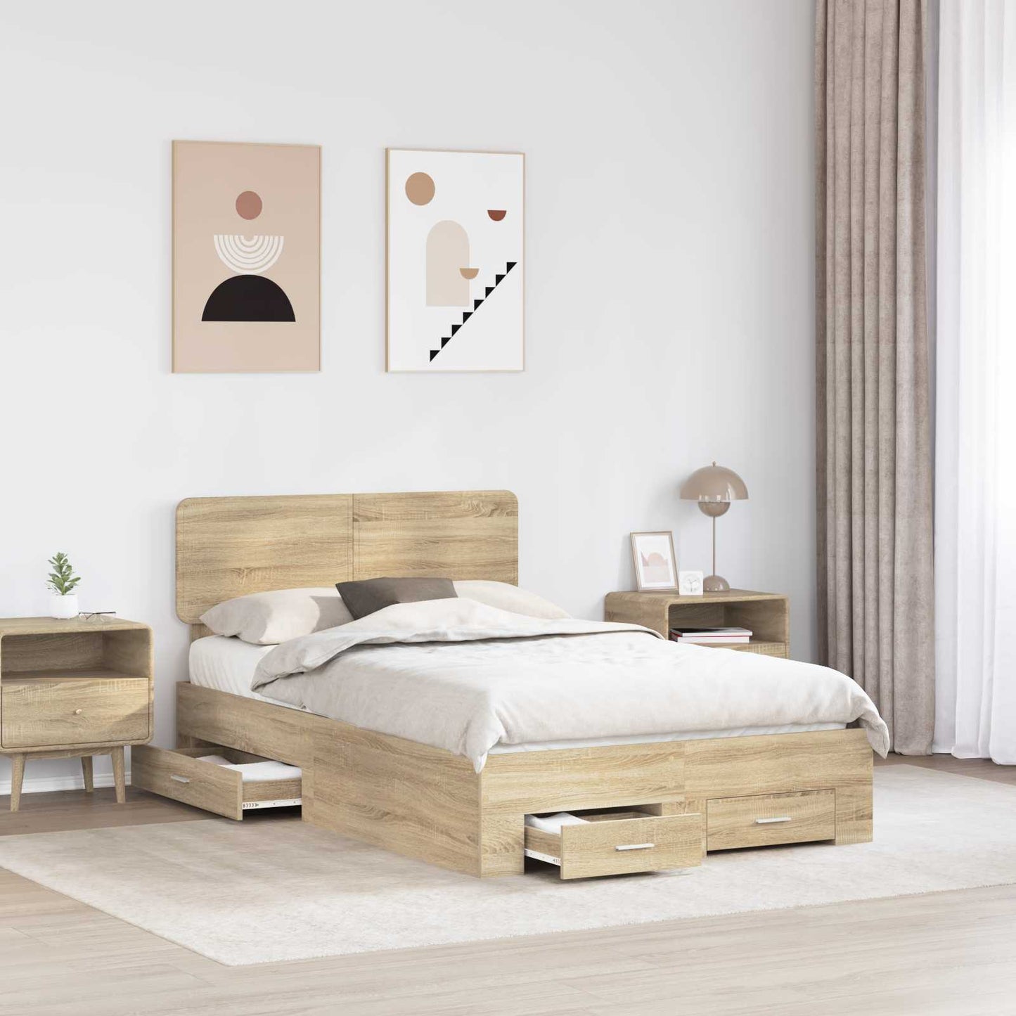 vidaXL Bed Frame with Drawer Sonoma Oak 120 x 200 cm Engineered Wood 3
