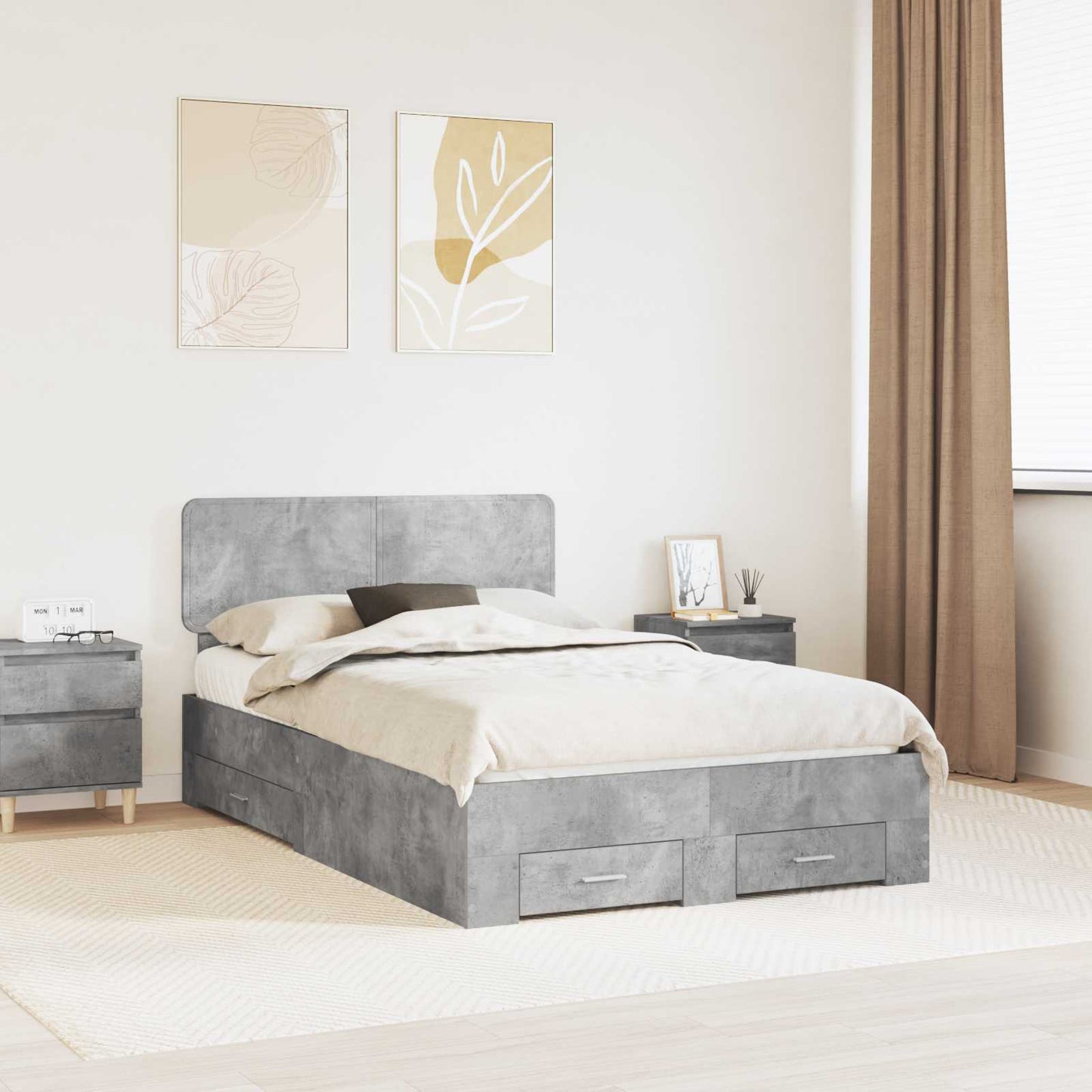 vidaXL Bed Frame Concrete Grey 120 x 200 cm Engineered Wood 1