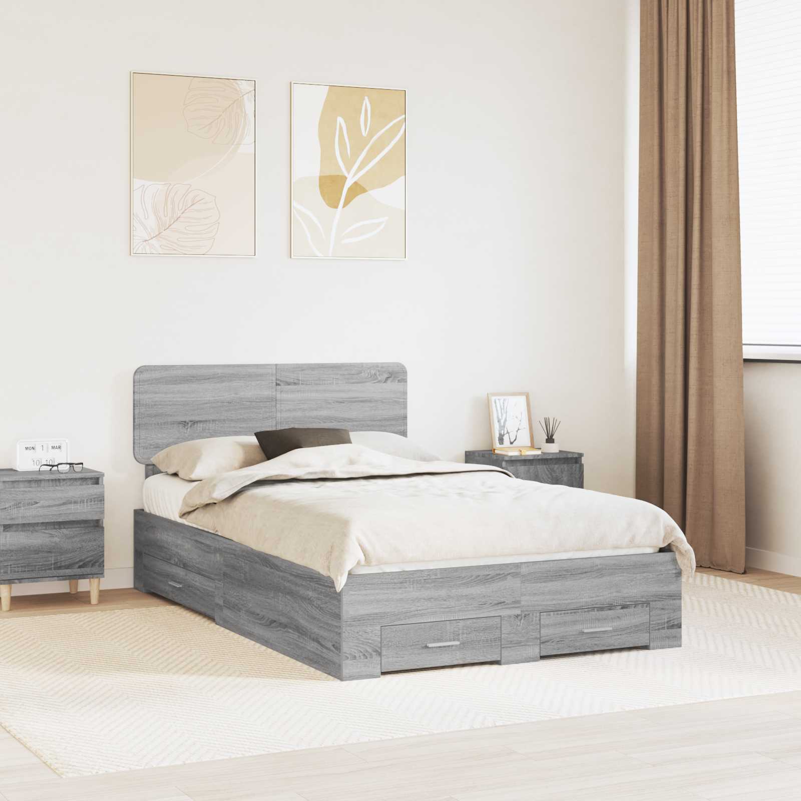 vidaXL Bed Frame with Drawer Grey Sonoma 120 x 200 cm Engineered Wood 1