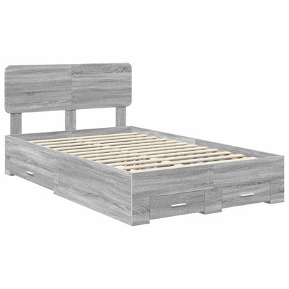 vidaXL Bed Frame with Drawer Grey Sonoma 120 x 200 cm Engineered Wood 4