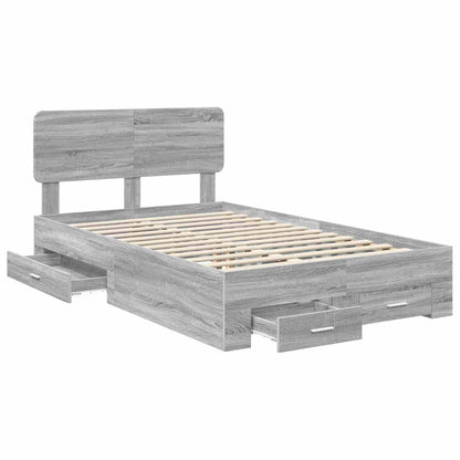 vidaXL Bed Frame with Drawer Grey Sonoma 120 x 200 cm Engineered Wood 5