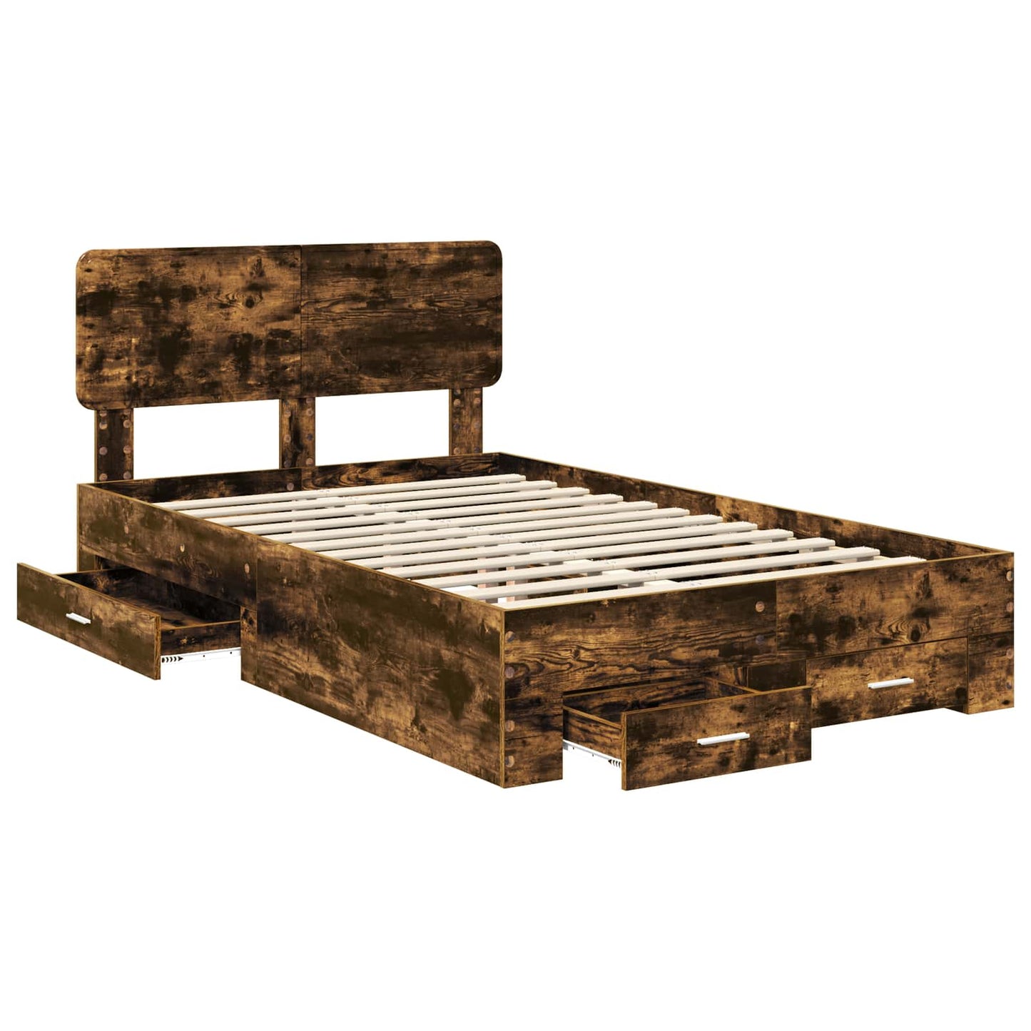 vidaXL Bed Frame with Drawer Smoked Oak 120 x 190 cm Engineered Wood 5