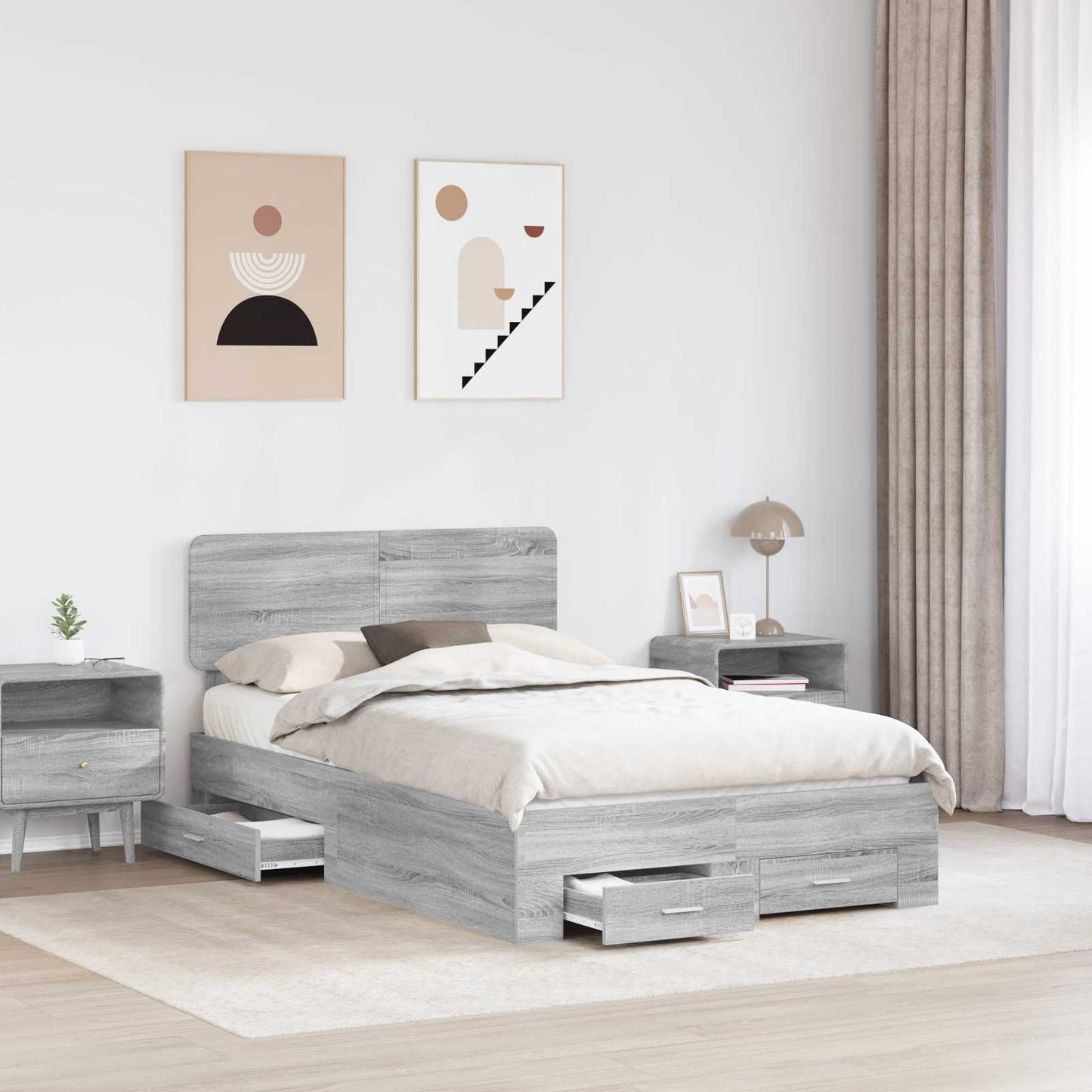 vidaXL Bed Frame with Drawer Grey Sonoma 120 x 190 cm Engineered Wood 3