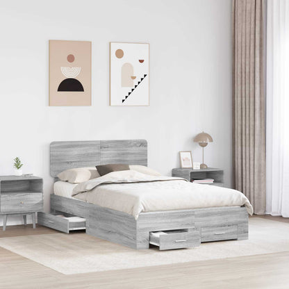 vidaXL Bed Frame with Drawer Grey Sonoma 120 x 190 cm Engineered Wood 3