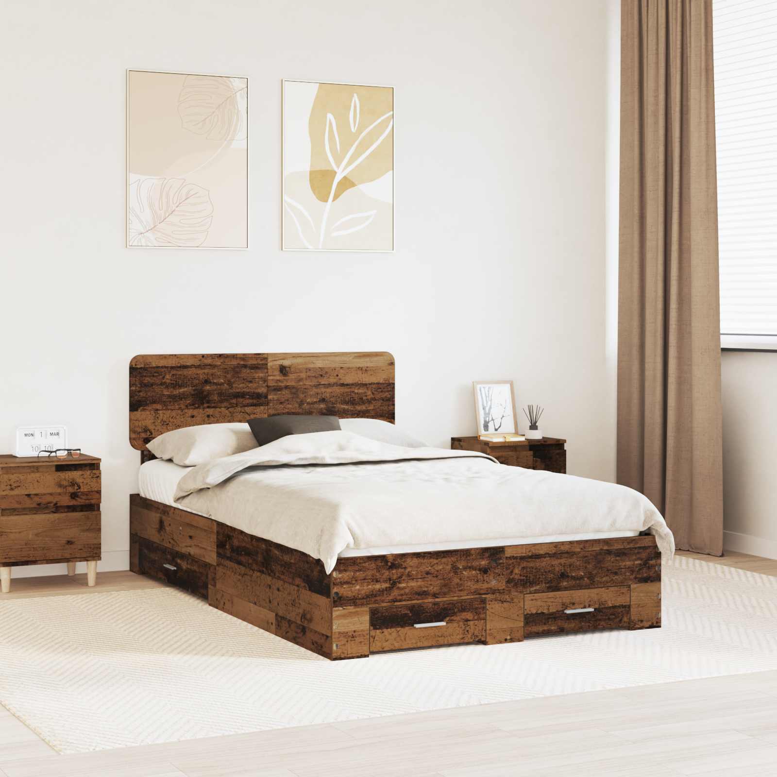 vidaXL Bed Frame with Drawer Old Wood 120 x 190 cm Engineered Wood 1