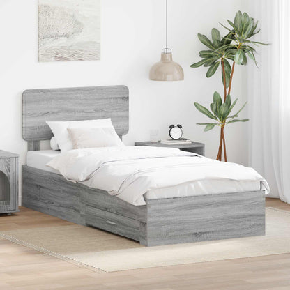 vidaXL Bed Frame with Drawer Engineered Wood Length 200 cm Grey sonoma