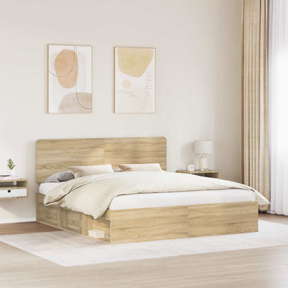 vidaXL Bed Frame with Headboard Sonoma 200 x 200 cm Solid Pine Wood 3