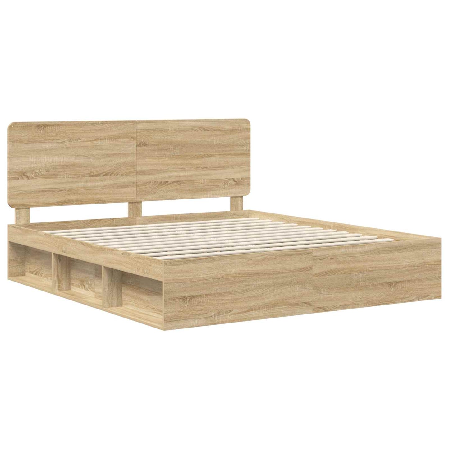 vidaXL Bed Frame with Headboard Sonoma 200 x 200 cm Solid Pine Wood 4
