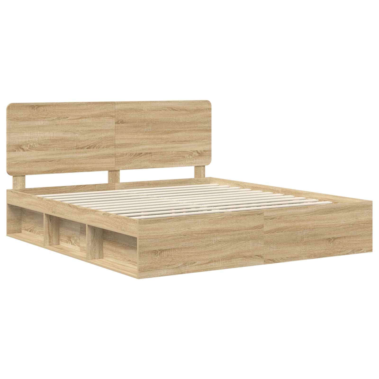vidaXL Bed Frame with Headboard Sonoma 200 x 200 cm Solid Pine Wood 4