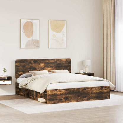 vidaXL Bed Frame Smoked Oak 200 x 200 cm Solid Pine Wood 3
