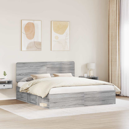 Bed Frame 200 x 200 cm Solid Pine Wood Length 200 cm Width 200 cm Grey sonoma