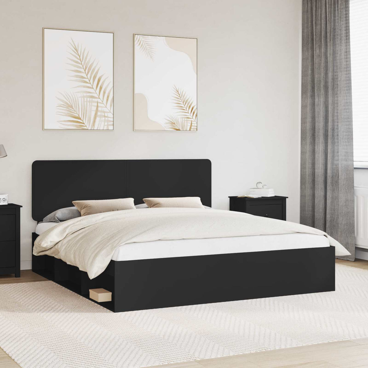 vidaXL Bed Frame with Headboard Black 180 x 200 cm Solid Pine Wood 1