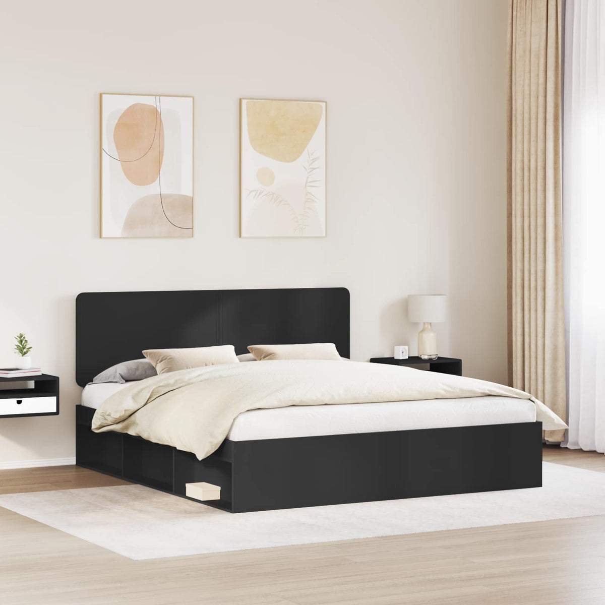 vidaXL Bed Frame with Headboard Black 180 x 200 cm Solid Pine Wood 3