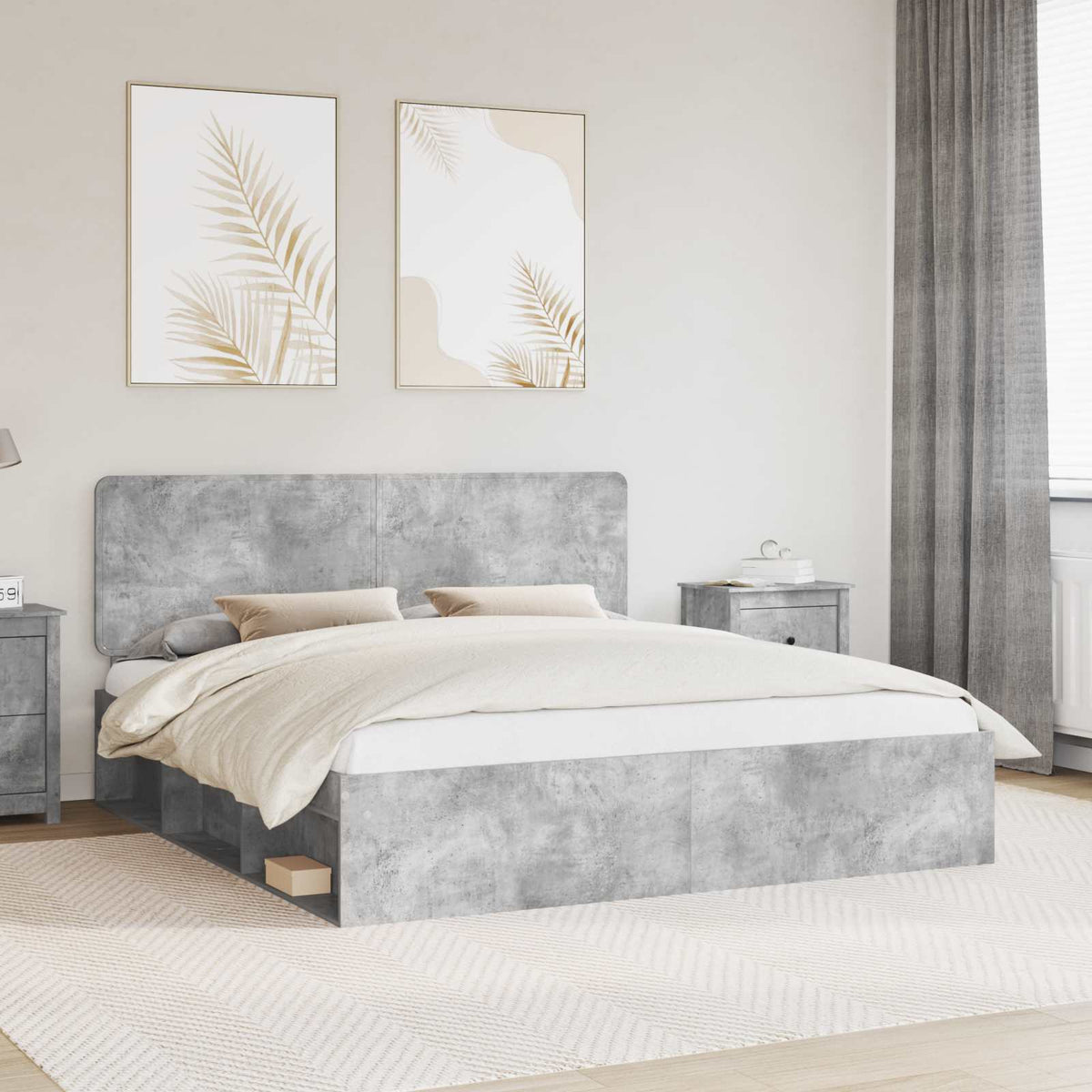 Bed Frame 180 x 200 cm Solid Pine Wood Length 200 cm Width 180 cm Concrete grey