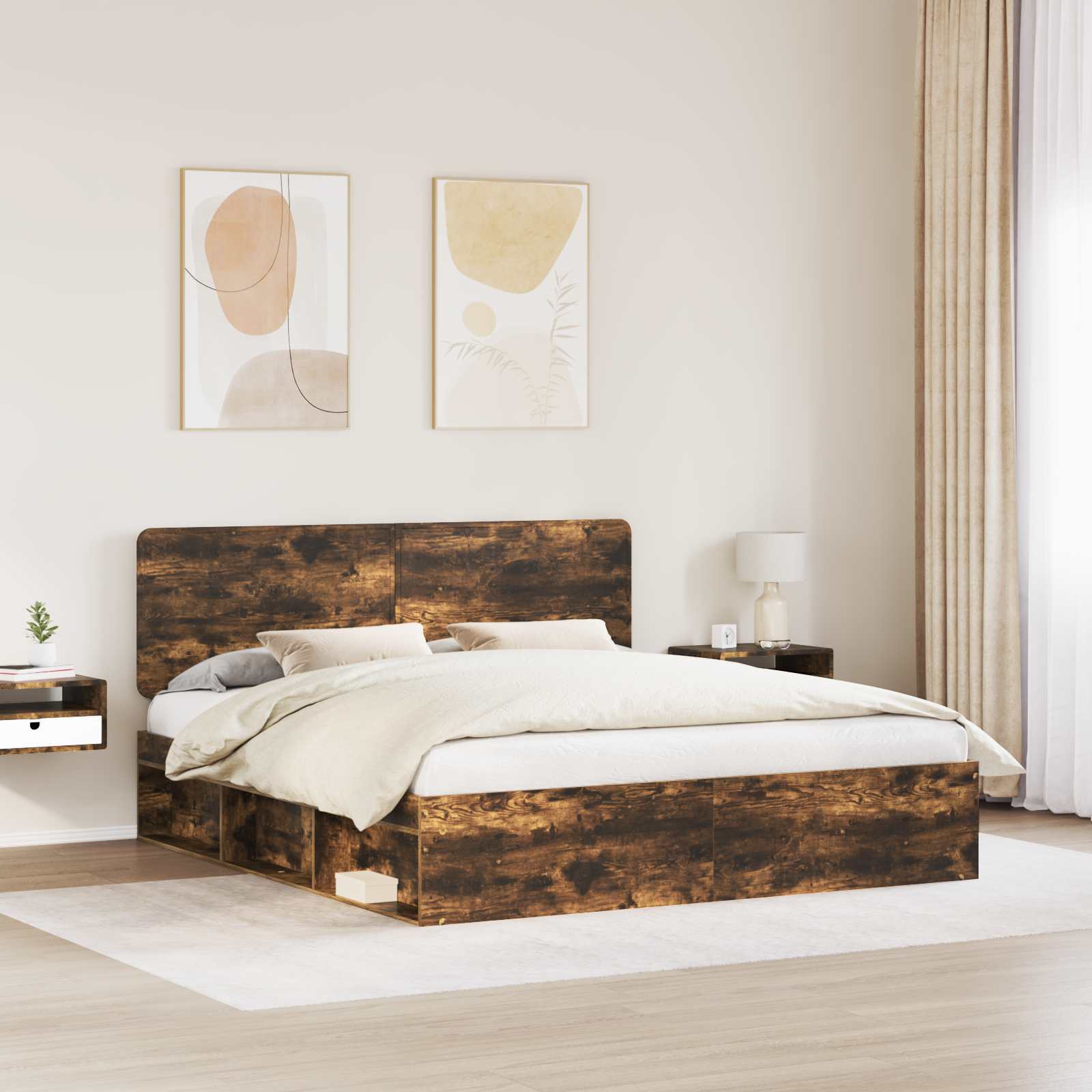 vidaXL Bed Frame Smoked Oak 180 x 200 cm Solid Pine Wood 3