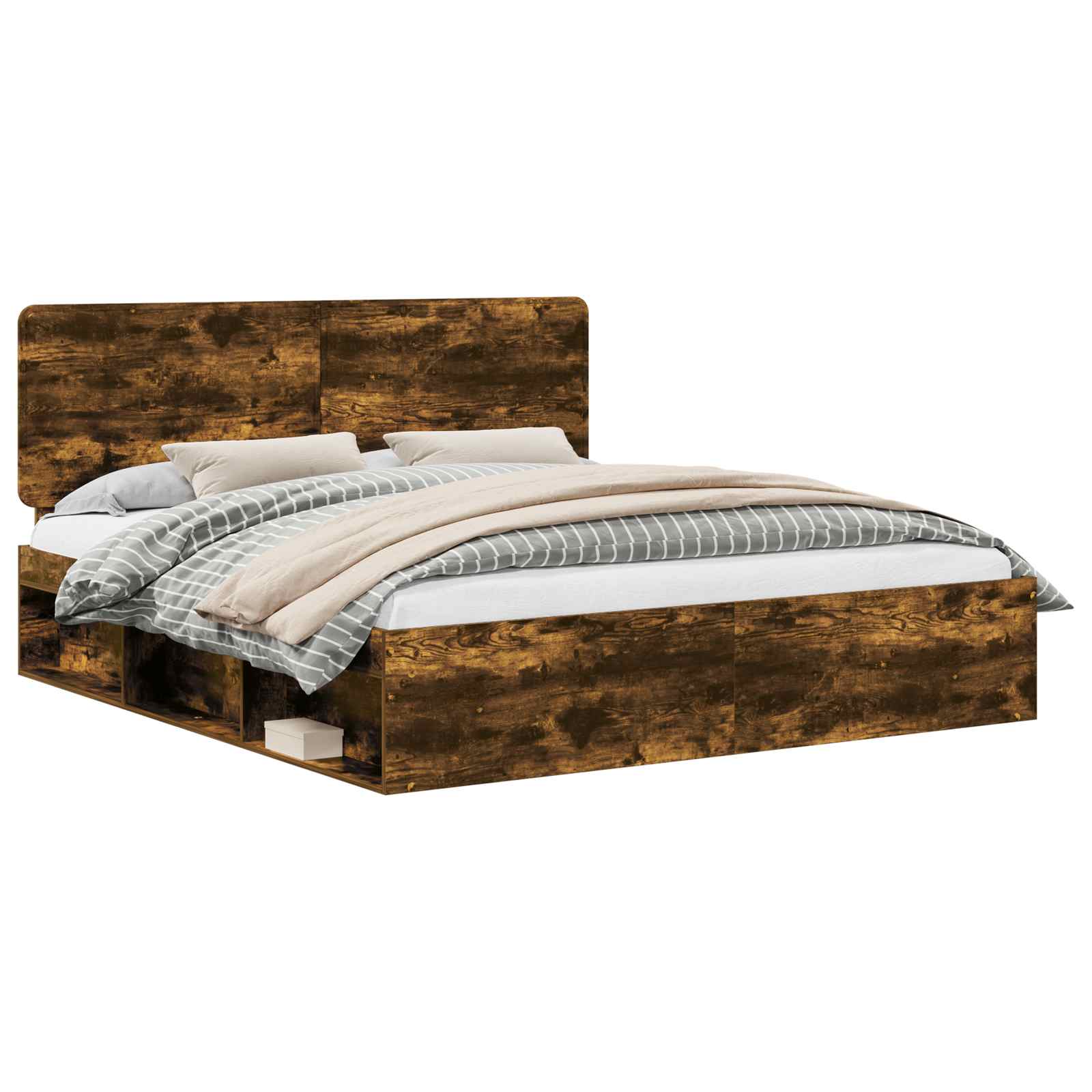 vidaXL Bed Frame Smoked Oak 180 x 200 cm Solid Pine Wood 2