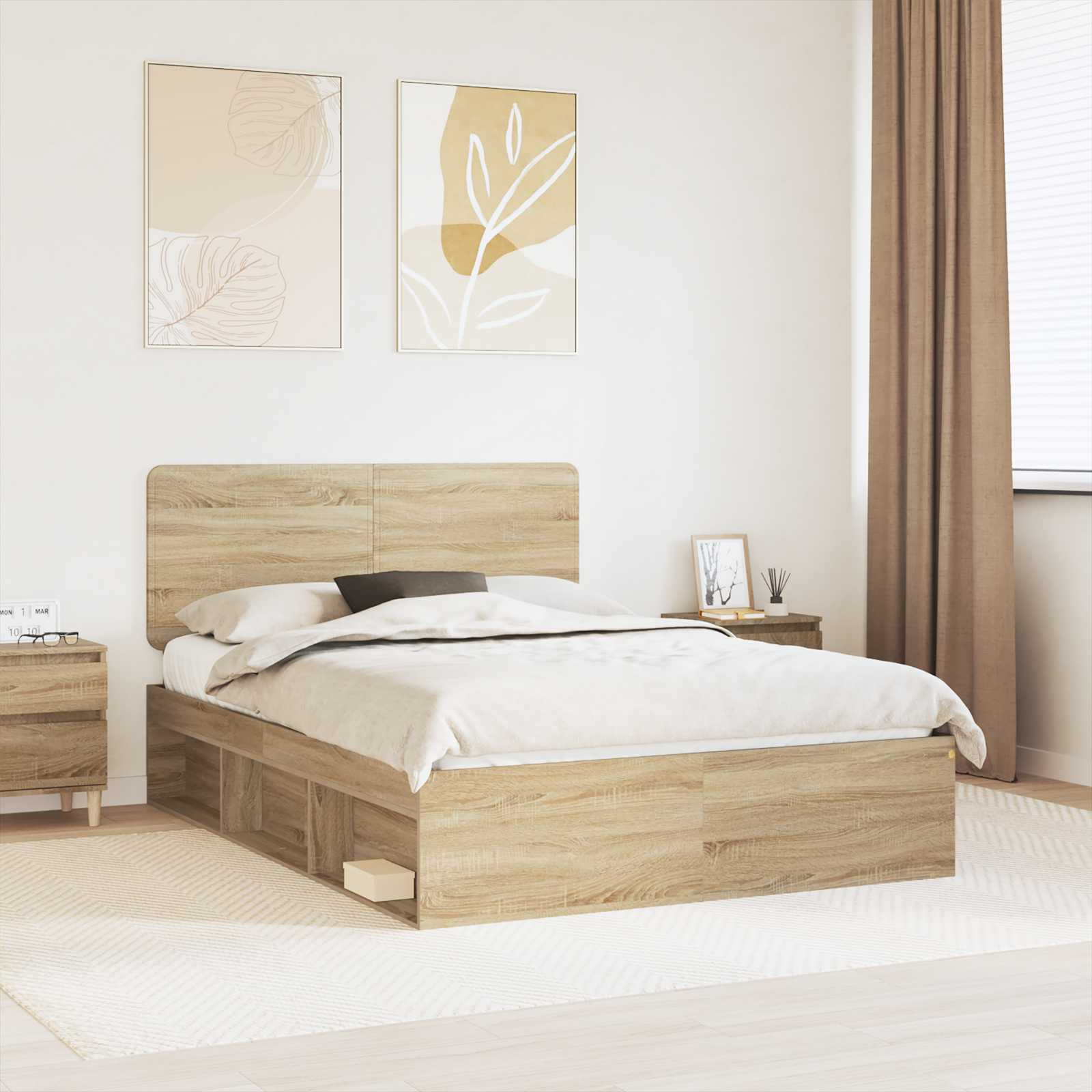 vidaXL Bed Frame Sonoma Oak 150 x 200 cm Solid Pine Wood 1