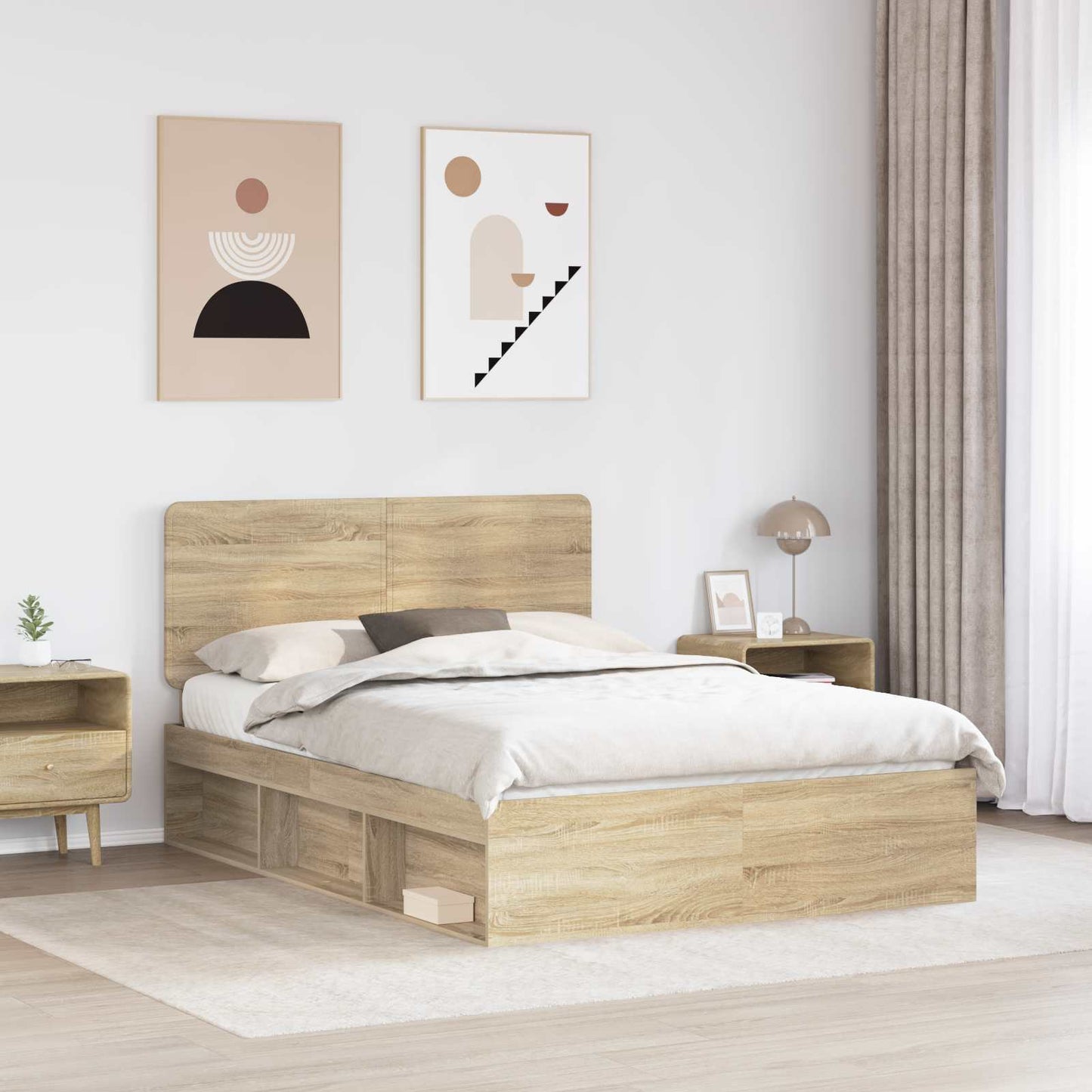 vidaXL Bed Frame Sonoma Oak 150 x 200 cm Solid Pine Wood 3
