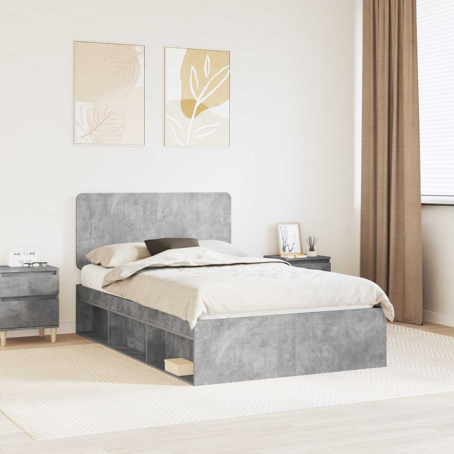 vidaXL Bed Frame Concerte Grey 135 x 190 cm Solid Pine Wood 1