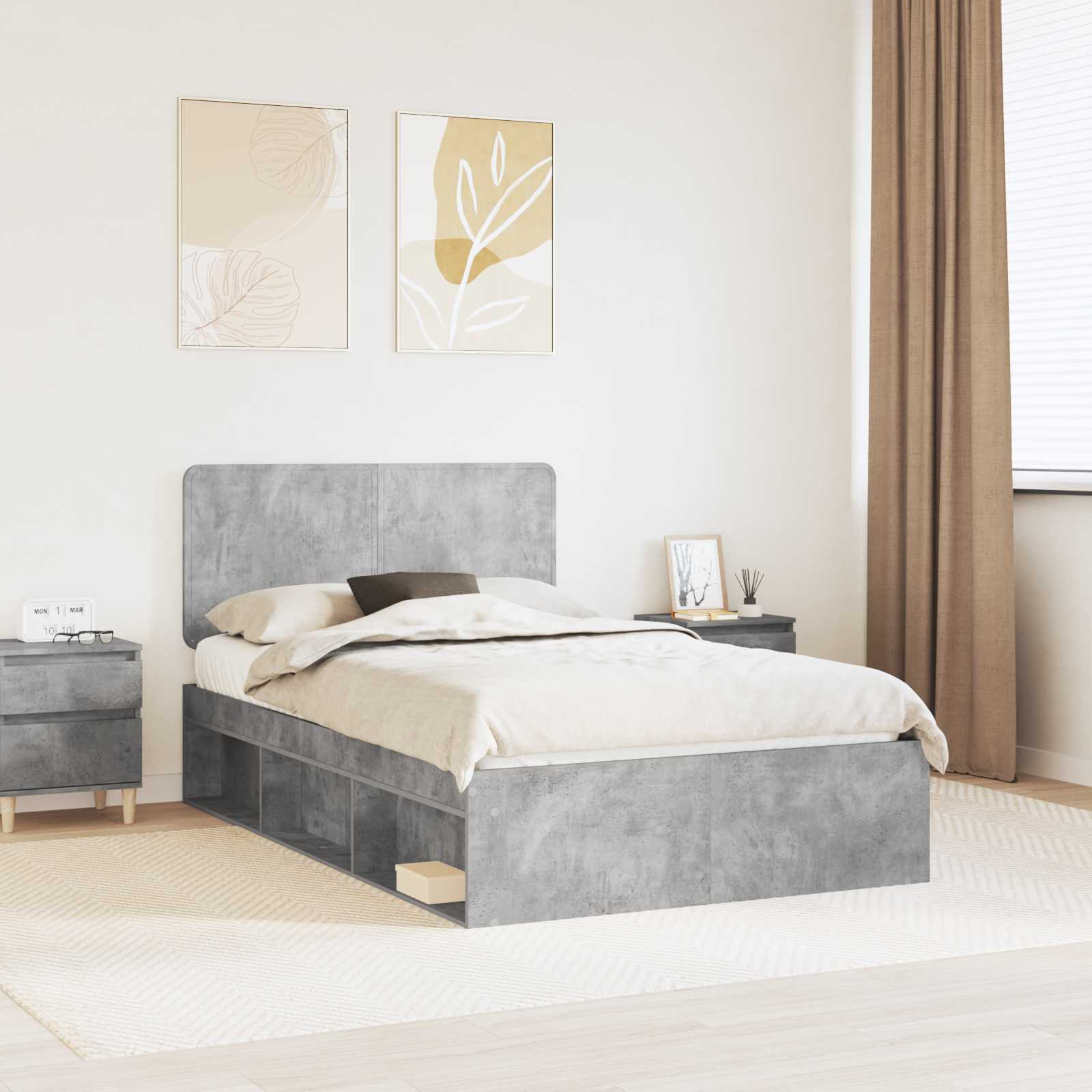 vidaXL Bed Frame Concerte Grey 135 x 190 cm Solid Pine Wood 1