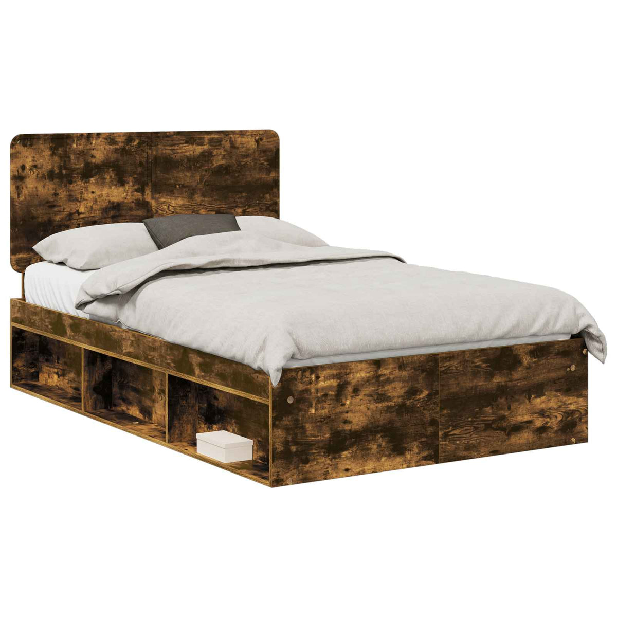 vidaXL Bed Frame Smoked Oak 135 x 190 cm Solid Pine Wood 2