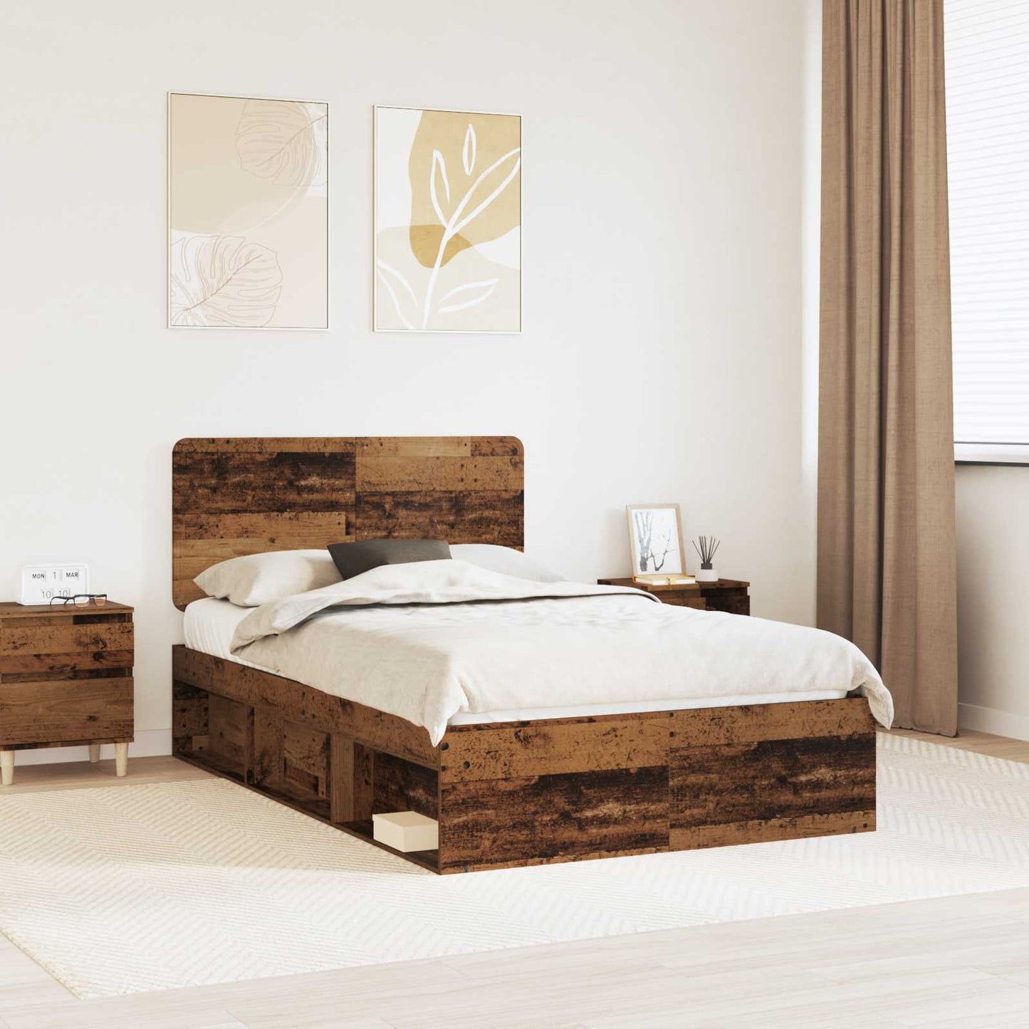 vidaXL Bed Frame with Headboard Old Wood 135 x 190 cm Solid Pine Wood 1