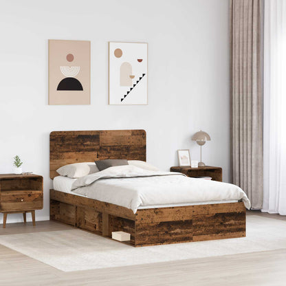vidaXL Bed Frame with Headboard Old Wood 135 x 190 cm Solid Pine Wood 3
