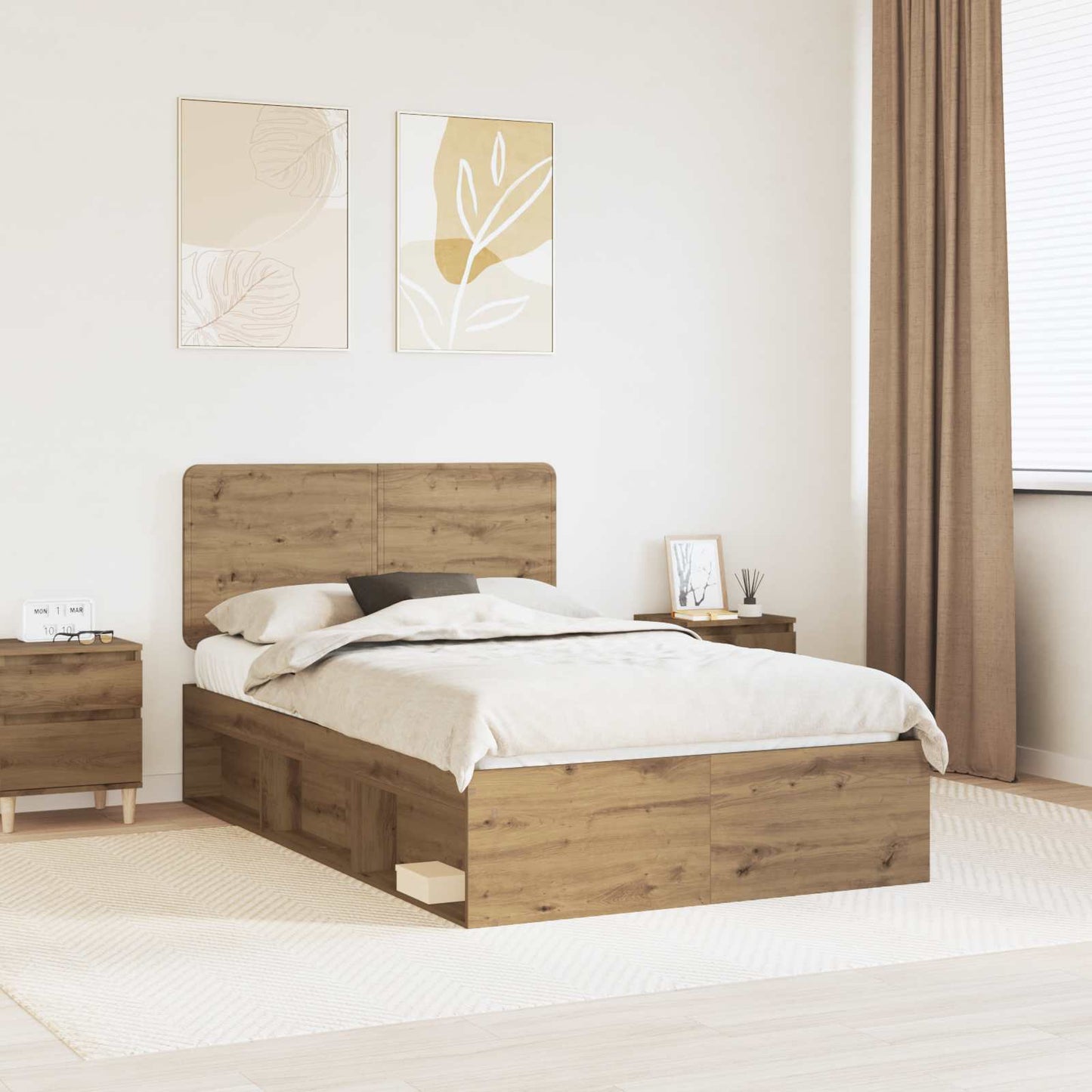 vidaXL Bed Frame Artisian Oak 135 x 190 cm Solid Pine Wood 1