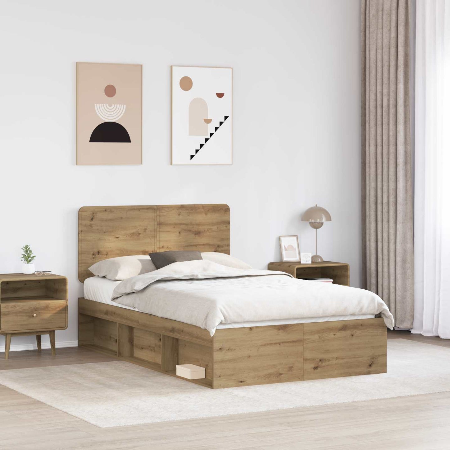 vidaXL Bed Frame Artisian Oak 135 x 190 cm Solid Pine Wood 3
